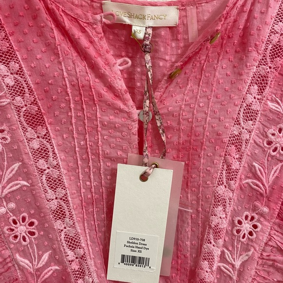 LoveShackFancy Sheldon Dress Fuchsia Hand Dye XS - Picture 4 of 4